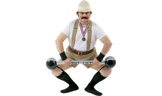 Rental Costumes for A Gentlemans Guide to Love and Murder - Major Lord Bartholomew D'Ysquith Inflatable Barbells and Facial Hair available for purchase