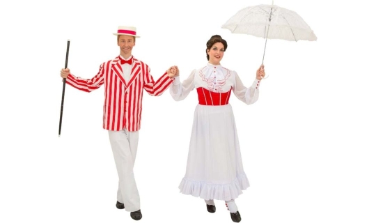 Rental Costumes for Mary Poppins – Rental Costumes for Mary Poppins – Burt in Jolly Holiday Outfit, Mary Poppins in Jolly Holiday Outfit.