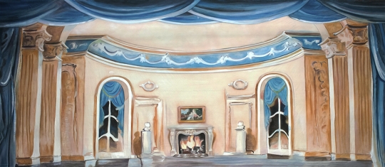 Grosh Blue Parlor Interior Backdrop used in productions of Scrooge and Cinderella