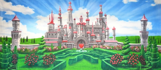 Adorable Queen of Hearts Castle backdrop used in productions of Alice in Wonderland