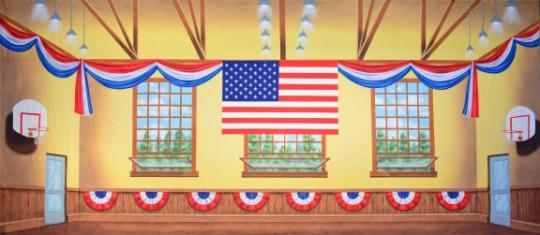 Patriotic Gymnasium backdrop used in the production of The Music Man
