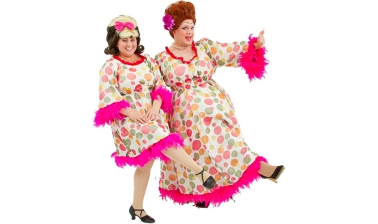 Rental Costumes for Hairspray - Tracy and Edna Turnblad in their Mr. Pinky's matching dresses