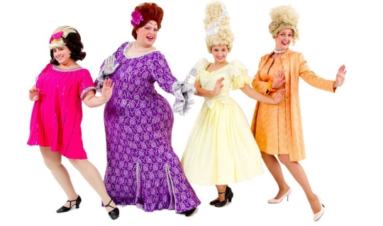 Rental Costumes for Hairspray - Tracy and Edna Turnblad in thier finale gowns, Amber and Velma Von Tussle in their Miss Hairspray dresses