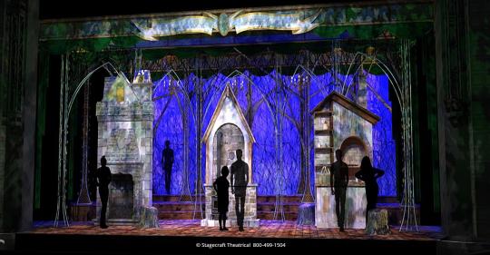 Into the Woods set rental - Act Two Opening with houses - Stagecraft Theatrical - 800-499-1504
