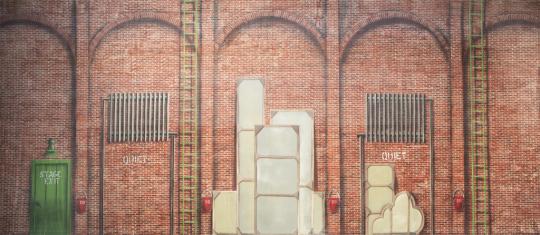 Rear backstage theater backdrop used in the production of Newsies