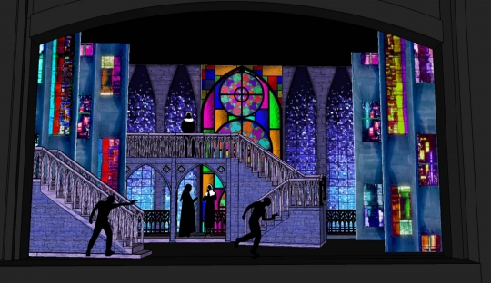 Sister Act Set Rental Chinchilla Theatrical Scenic- the cathedral chase scene