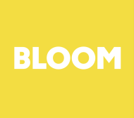 White text of BLOOM in capitol letters on a bright yellow background