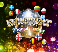 Eurobeat logo disco ball surrounded by country flags