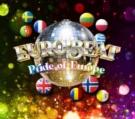 Eurobeat logo disco ball surrounded by country flags