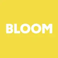 White text of BLOOM in capitol letters on a bright yellow background