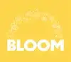 Text logo of the word BLOOM on a yellow background with small icon drawings of various items from the show